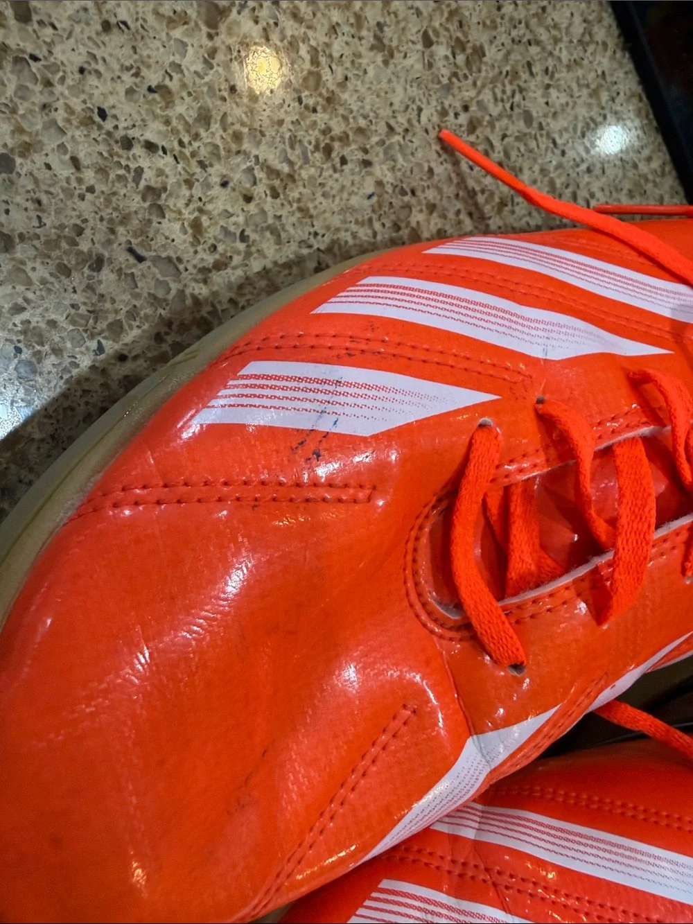 adidas Bright Orange Indoor Athletic Shoes with White Stripes